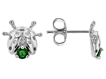 Picture of Emerald Rhodium Over 10k White Gold Ladybug Childrens Stud Earrings 0.12ctw