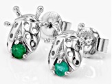 Emerald Rhodium Over 10k White Gold Ladybug Childrens Stud Earrings 0.12ctw