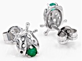 Emerald Rhodium Over 10k White Gold Ladybug Childrens Stud Earrings 0.12ctw