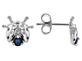 Blue Sapphire Rhodium Over 10k White Gold Ladybug Childrens Stud Earrings 0.15ctw