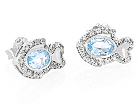 Sky Blue Topaz Rhodium Over Silver Childrens Fish Earrings 1.09ctw