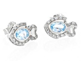 Sky Blue Topaz Rhodium Over Silver Childrens Fish Earrings 1.09ctw