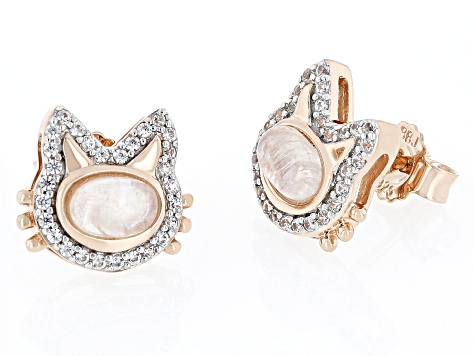 Multicolor Rainbow Moonstone 18K Rose Gold Over Silver Childrens Cat Earrings 0.34ctw