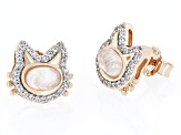 Multicolor Rainbow Moonstone 18K Rose Gold Over Silver Childrens Cat Earrings 0.34ctw