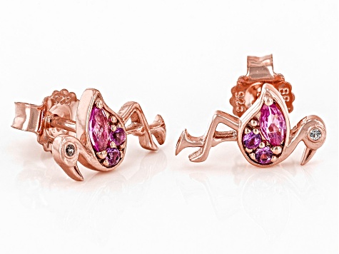 Pink Lab Created Sapphire 18k Rose Gold Over Silver Flamingo Childrens Earrings 0.22ctw