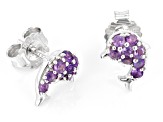 Purple Amethyst Rhodium Over Sterling Silver Childrens Dolphin Earrings 0.29ctw