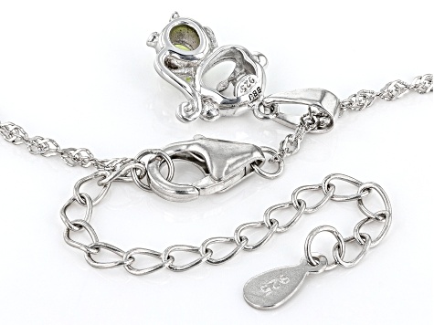 Green Peridot Rhodium Over Sterling Silver  Childrens Monkey Pendant With Chain 0.15ct