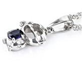 Blue Lab Created Sapphire Rhodium Over Sterling Silver Childrens Monkey Pendant With Chain 0.15ct