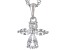 White Lab Created Sapphire Rhodium Over Sterling Silver Childrens Cross Pendant With Chain 0.86ctw