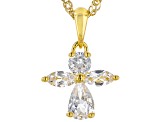 White Lab Created Sapphire 18k Gold Over Sterling Silver Childrens Cross Pendant Chain 0.86ctw