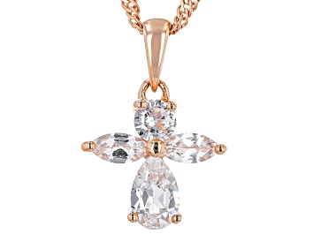 Picture of White Lab Created Sapphire 18k Rose Gold Over  Silver Childrens Cross Pendant Chain 0.86ctw