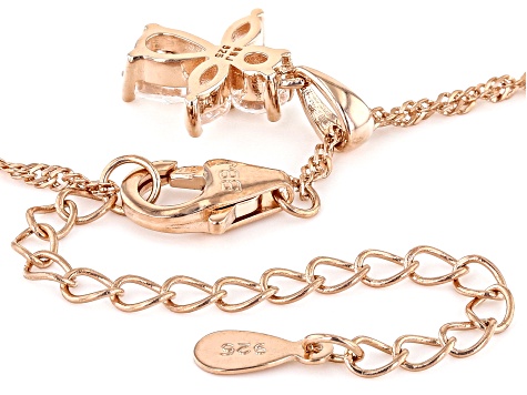 White Lab Created Sapphire 18k Rose Gold Over  Silver Childrens Cross Pendant Chain 0.86ctw