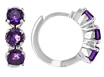 Picture of Purple Amethyst Rhodium Over 10k White Gold 3-Stone Childrens Hoop Earrings 0.35ctw