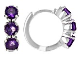 Purple Amethyst Rhodium Over 10k White Gold 3-Stone Childrens Hoop Earrings 0.35ctw