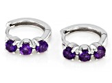 Purple Amethyst Rhodium Over 10k White Gold 3-Stone Childrens Hoop Earrings 0.35ctw