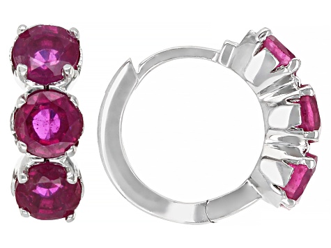 Red Mahaleo® Ruby Rhodium Over 10k White Gold 3-Stone Childrens Hoop Earrings 1.11ctw