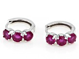 Red Mahaleo® Ruby Rhodium Over 10k White Gold 3-Stone Childrens Hoop Earrings 1.11ctw