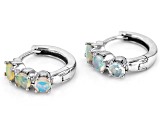 Multi Color Opal Rhodium Over 10k White Gold 3-Stone Childrens Hoop Earrings 0.26ctw