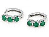 Green Emerald Rhodium Over 10k White Gold 3-Stone Children's Hoop Earrings 0.37ctw