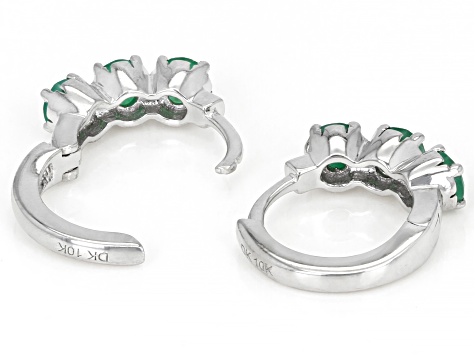 Green Emerald Rhodium Over 10k White Gold 3-Stone Children's Hoop Earrings 0.37ctw