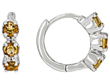 Picture of Yellow Citrine Rhodium Over 10k White Gold 3-Stone Childrens Hoop Earrings 0.41ctw