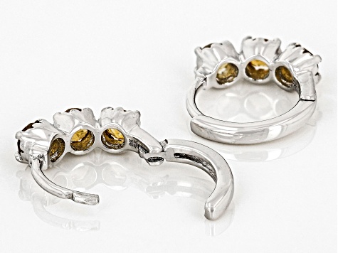 Yellow Citrine Rhodium Over 10k White Gold 3-Stone Childrens Hoop Earrings 0.41ctw