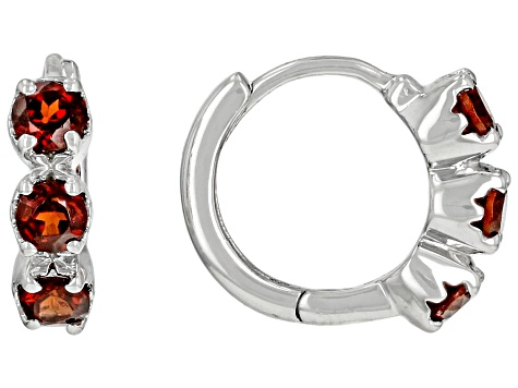 Red Garnet Rhodium Over 10k White Gold 3-Stone Childrens Hoop Earrings 0.46ctw