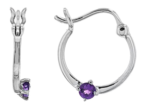 Purple Amethyst Rhodium Over 10k White Gold Childrens Earrings 0.07ctw