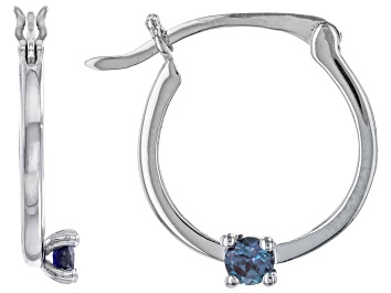 Picture of Blue Lab Created Alexandrite Rhodium Over 10k White Gold Childrens Earrings 0.07ctw