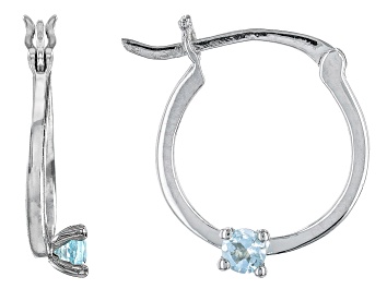Picture of Blue Aquamarine Rhodium Over 10k White Gold Childrens Earrings 0.05ctw