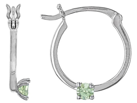 Green Peridot Rhodium Over 10k White Gold Childrens Earrings 0.07ctw