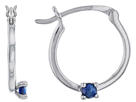 Blue Sapphire Rhodium Over 10k White Gold Childrens Earrings 0.07ctw