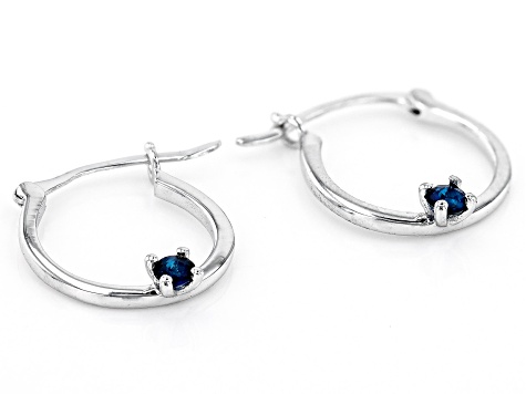 Blue Sapphire Rhodium Over 10k White Gold Childrens Earrings 0.07ctw