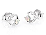 Multi-Color Ethiopian Opal Rhodium Over Silver Childrens Birthstone Heart Earrings .07ctw