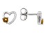 Yellow Citrine Rhodium Over Silver Childrens Birthstone Heart Earrings .11ctw