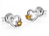 Yellow Citrine Rhodium Over Silver Childrens Birthstone Heart Earrings .11ctw