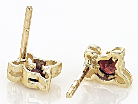 Raspberry Color Rhodolite And White Diamond 10K Yellow Gold Cat Earrings 0.27ctw