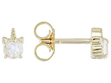 Picture of White Topaz 10k Yellow Gold Unicorn Earrings 0.24ctw