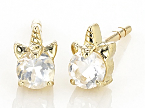White Topaz 10k Yellow Gold Unicorn Earrings 0.24ctw