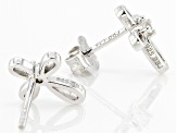 White Lab Created Sapphire Rhodium Over Sterling Silver Children's Cross Stud Earrings .07ctw