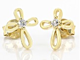 White Lab Created Sapphire 18k Yellow Gold Over Silver Children's Cross Stud Earrings .07ctw