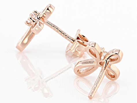 White Lab Created Sapphire 18k Rose Gold Over Sterling Silver Children's Cross Stud Earrings .07ctw