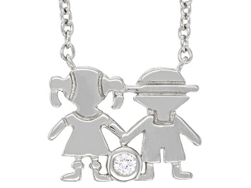 Picture of White Lab Created Sapphire Rhodium Over Sterling Silver Children's Necklace .03ct