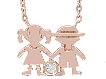 Picture of White Lab Created Sapphire 18k Rose Gold Over Sterling Silver Children's Necklace .03ct