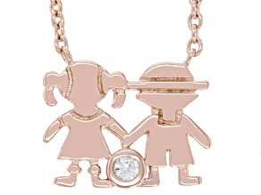 White Lab Created Sapphire 18k Rose Gold Over Sterling Silver Children's Necklace .03ct