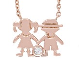 White Lab Created Sapphire 18k Rose Gold Over Sterling Silver Children's Necklace .03ct