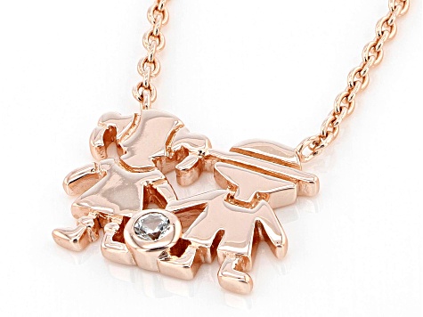 White Lab Created Sapphire 18k Rose Gold Over Sterling Silver Children's Necklace .03ct