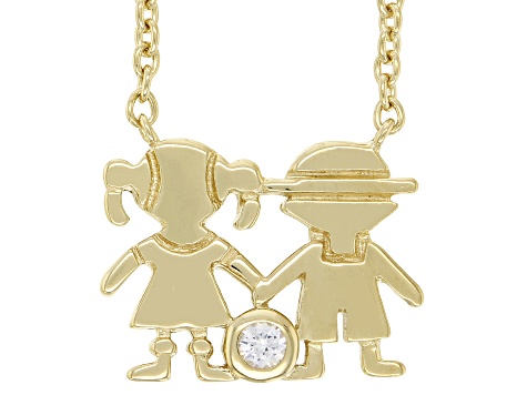 White Lab Created Sapphire 18k Yellow Gold Over Sterling Silver Children's Necklace .03ct