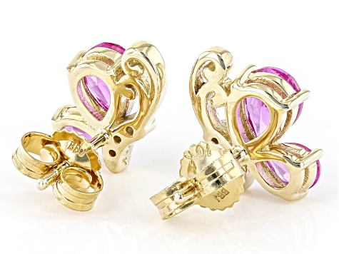 Pink Lab Created Sapphire 10k Yellow Gold Butterfly Children's Earrings 0.92ctw
