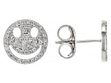 White Lab Created Sapphire Rhodium Over Sterling Silver Children's Smiley Face Stud Earrings .41ctw